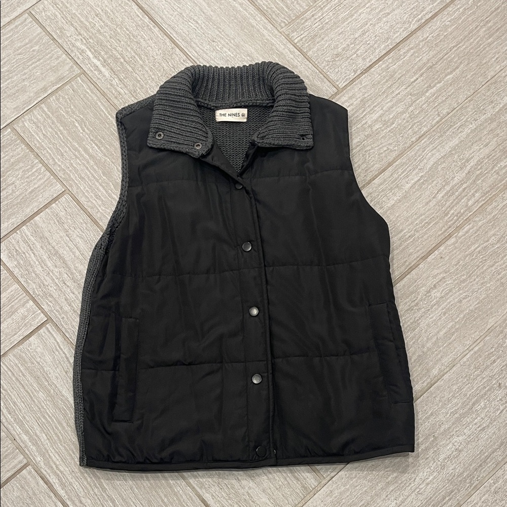 Women's Gray and Black mixed media sweater vest
